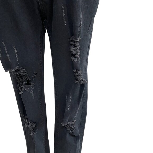 Black Distressed Denim Overalls Womens XL Grunge Y2K Streetwear Casual Retro - Picture 8 of 12